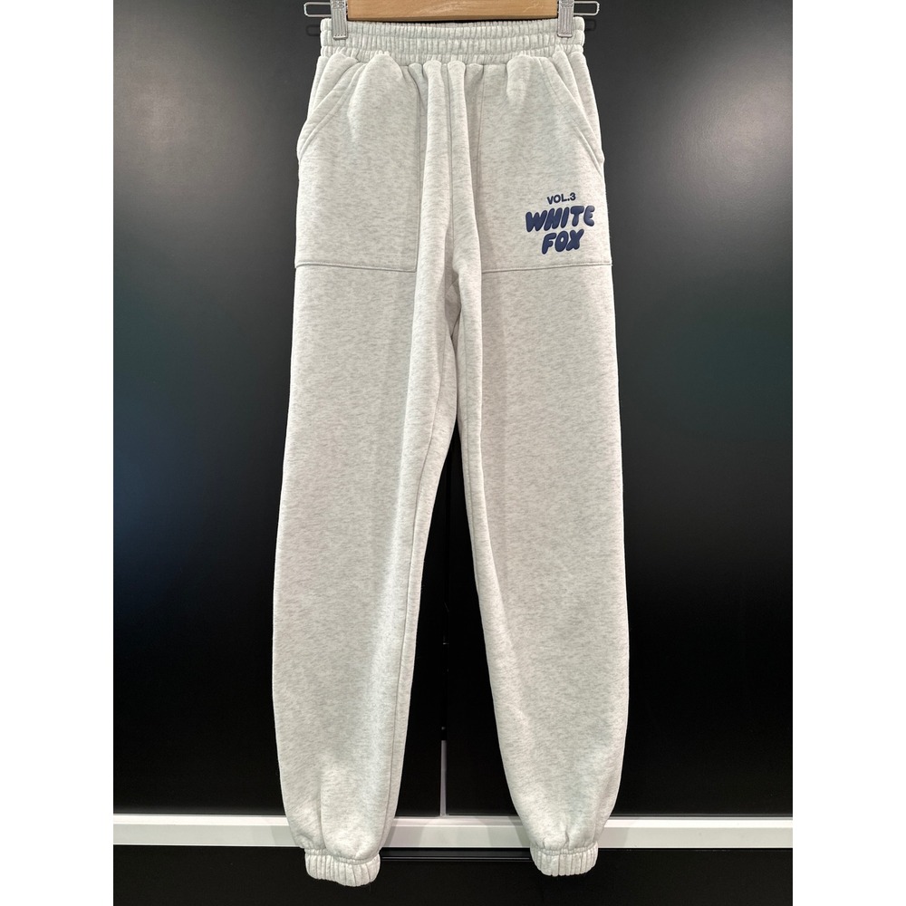 White Fox Boutique Vol 3 Grey Marle Puff‎ Print Logo Sweatpants Joggers XS